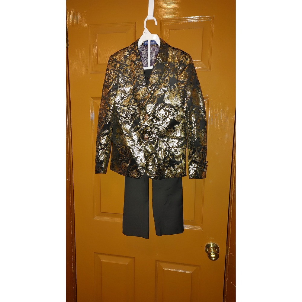 Swotgdoby Suit Set Boys 7-8y Gold Black Paisley Brocade Excellent Formal 2pc